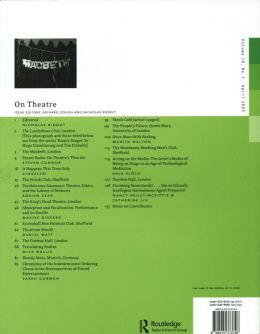 Back cover of Performance Research: Volume 10 Issue 1 - On Theatre