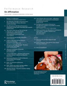 Back cover of Performance Research: Volume 19 Issue 2 - On Affirmation