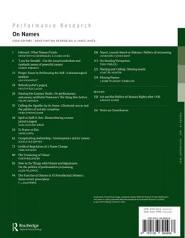 Back cover of Performance Research: Volume 22 Issue 5 - On Names